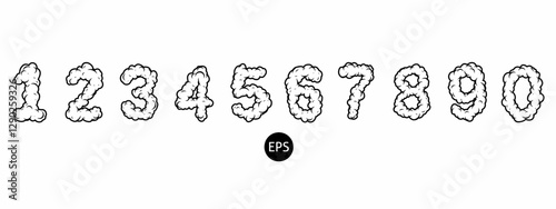 Cloud shaped vector numbers with a hand-drawn style, perfect for creative typography, children's designs, weather themes, and playful compositions