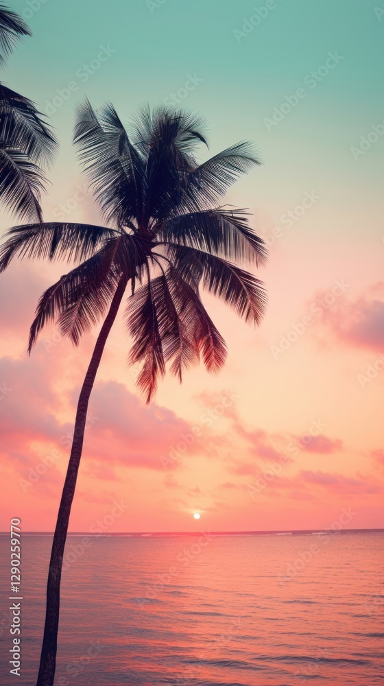 Palm trees on pastel tropical ocean outdoors horizon tropics. Palm trees on pastel tropical ocean outdoors horizon tropics.
