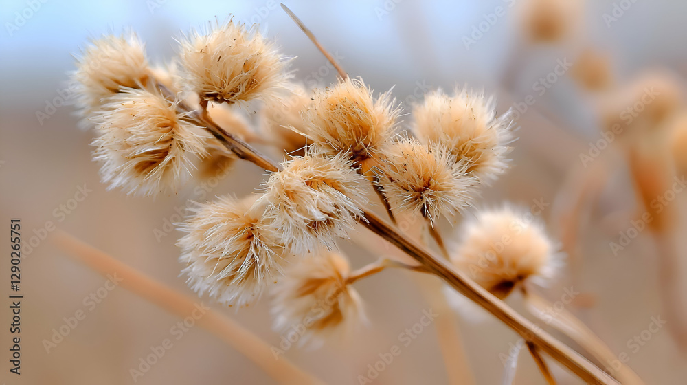 Obraz premium Close-up of Fluffy Beige Winter Plant Seed Heads