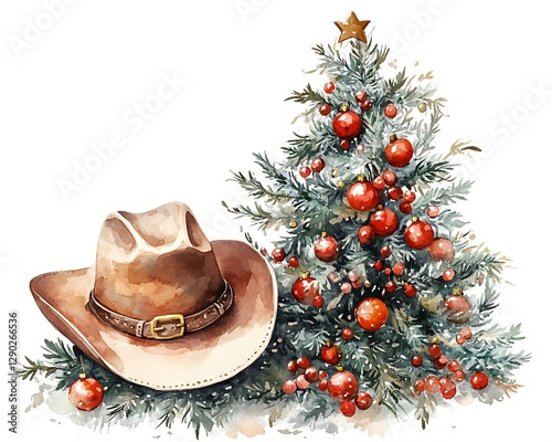 Cowboy Christmas Tree Watercolor