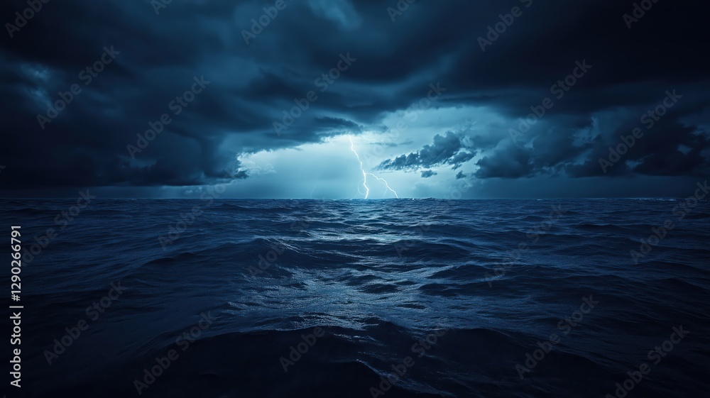 Fototapeta premium dark and stormy ocean with lightning in the distance