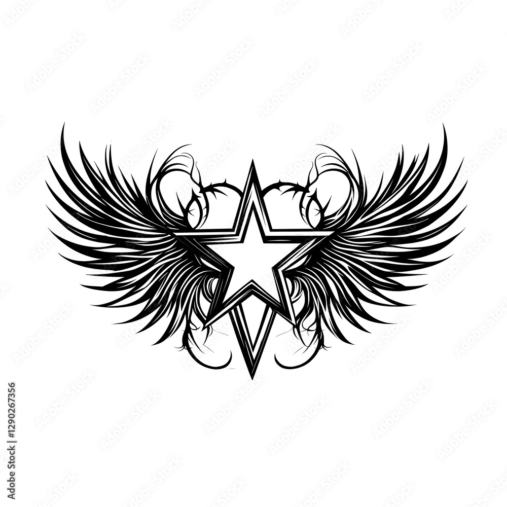 Fototapeta premium Fierce Star with Wings: Edgy Black Ink Graphic Design
