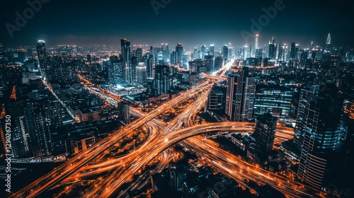 Wallpaper Mural Night cityscape with complex highway interchange. Torontodigital.ca