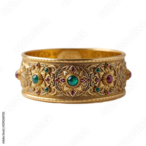 Exquisite Gold Bangle Bracelet with Emerald and Ruby Gemstones