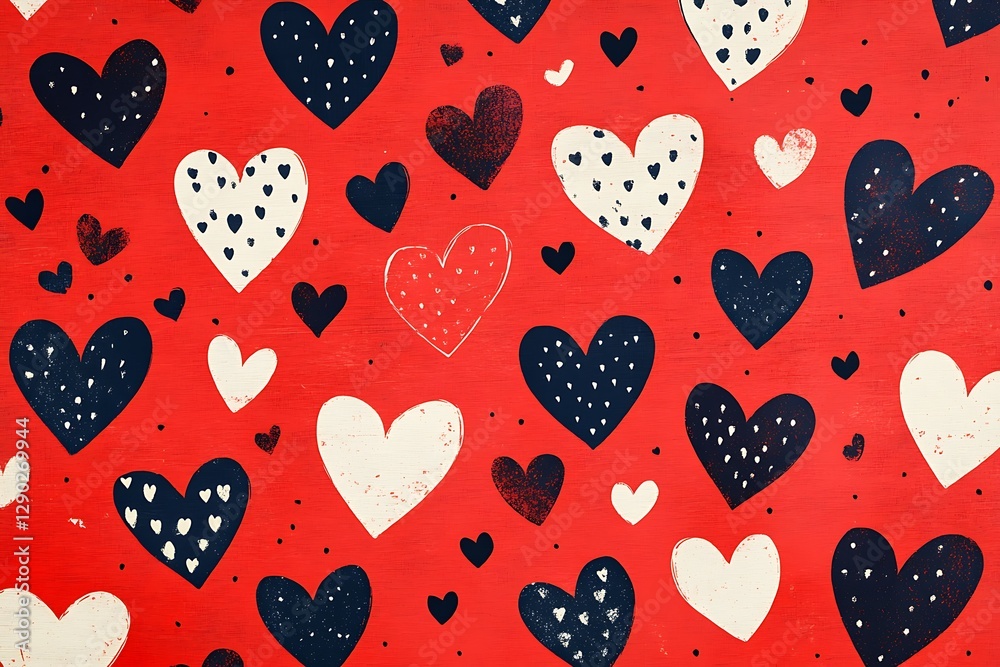 Fototapeta premium Red hearts pattern, Valentine's Day