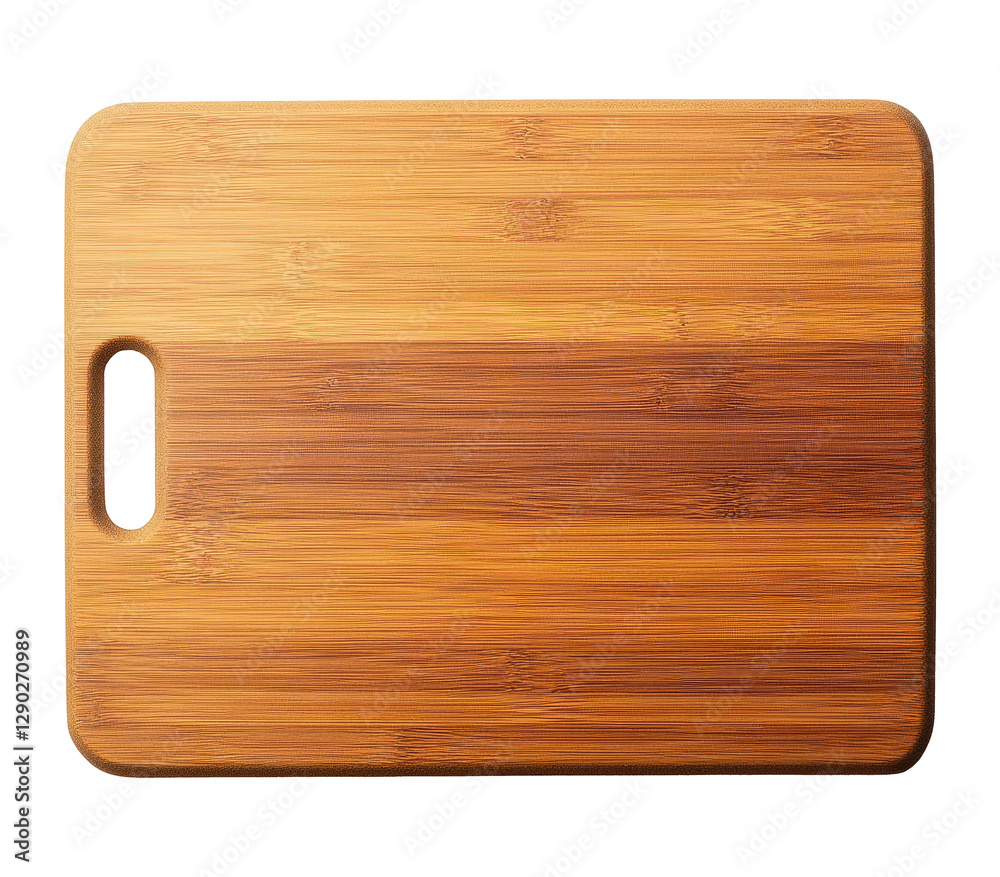 Top view of an empty wooden cutting board with a handle isolate on transparent background Top view of an empty wooden cutting board with a handle isolate on transparent background