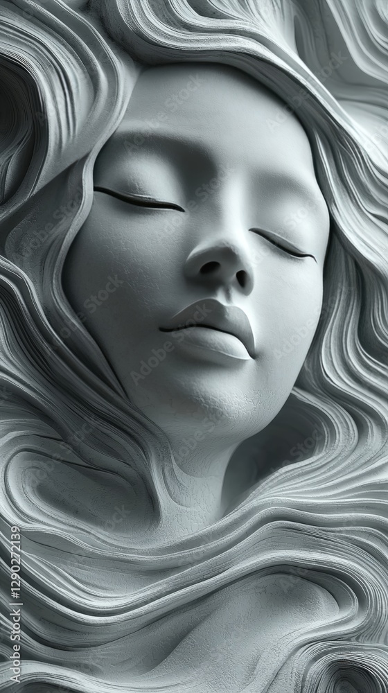 Serene Sculpted Face A 3D Render of Tranquility Serene Sculpted Face A 3D Render of Tranquility