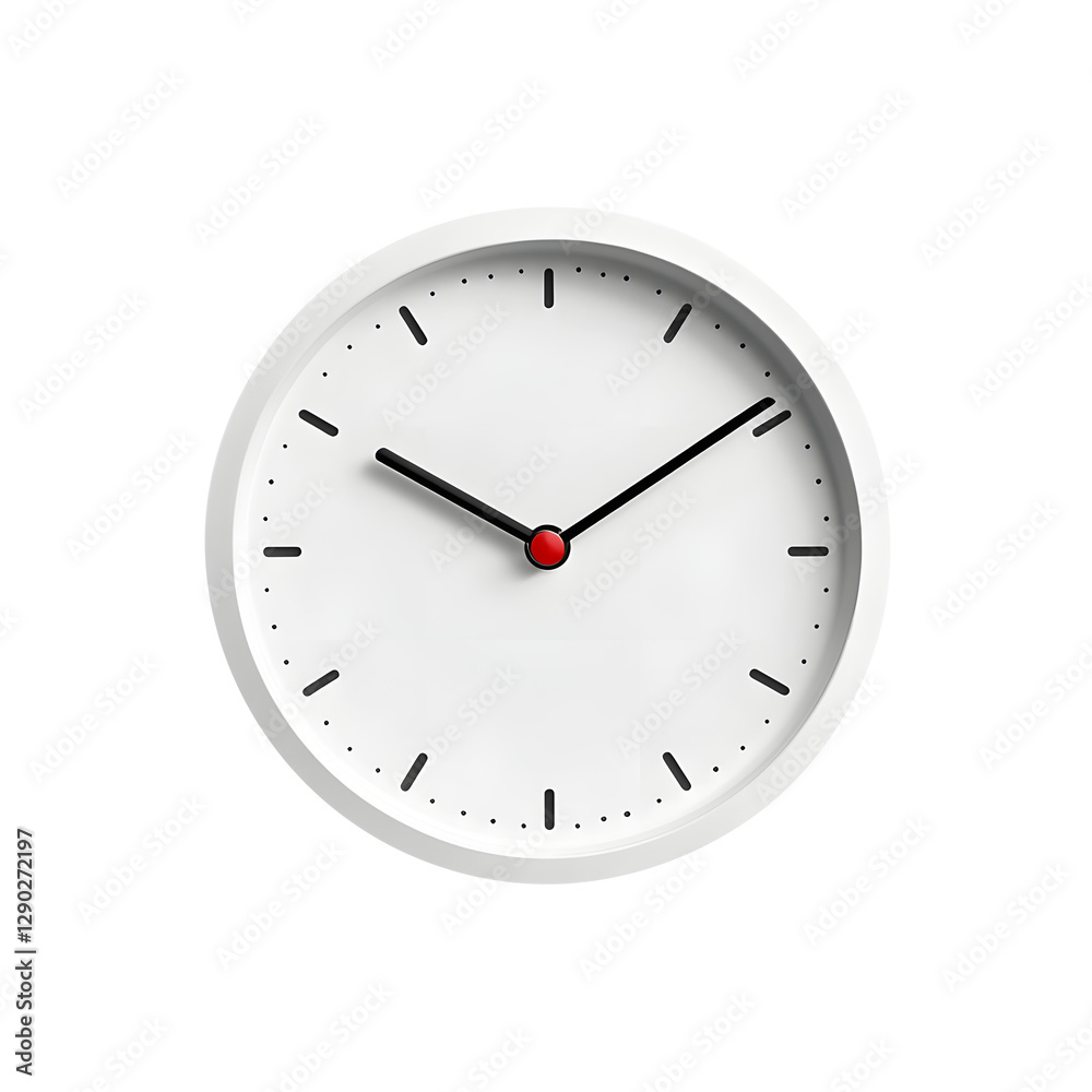 White wall clock isolated on transparent white background, clipping path, pen tool, cut-out.