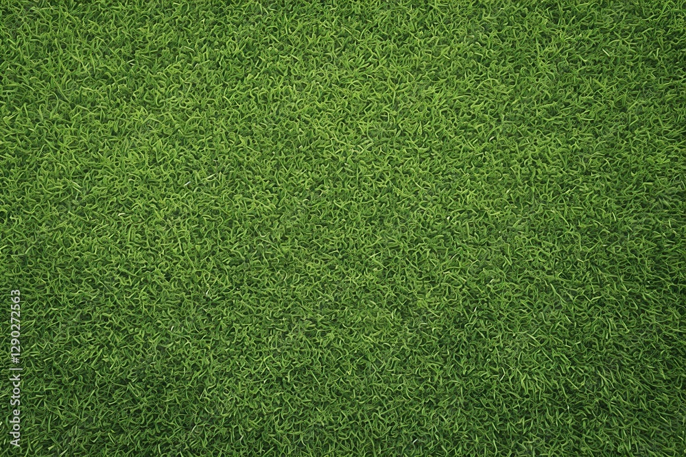 Obraz premium Lush green soccer field turf texture aerial perspective, realistic grass pattern for sportswear branding, website backgrounds, and promotional materials.