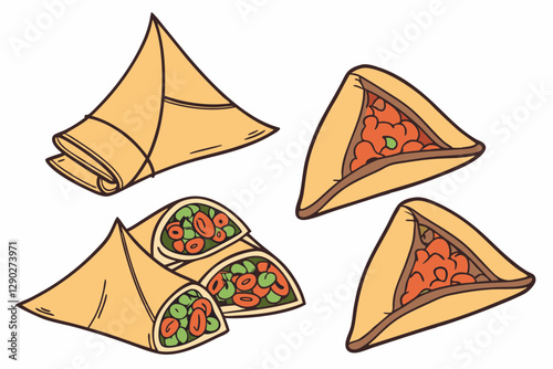set of Keema samosa food silhouette vector illustration