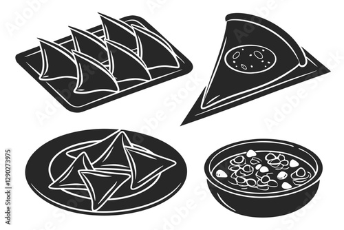set of Keema samosa food silhouette vector illustration