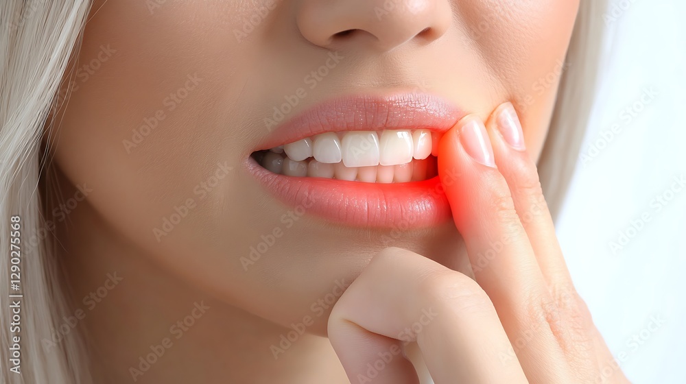 Fototapeta premium Woman Touching Painful Tooth, Studio