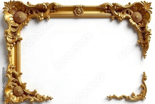 Elegant Golden Frame – Luxury Ornate Design on White Background
