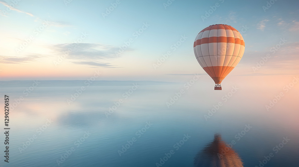 Obraz premium Sunrise Hot Air Balloon Over Calm Water