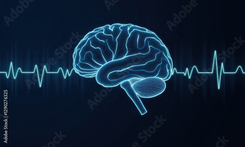 Glowing Brain with Heartbeat - Medical Concept - Abstract Medical I. photo