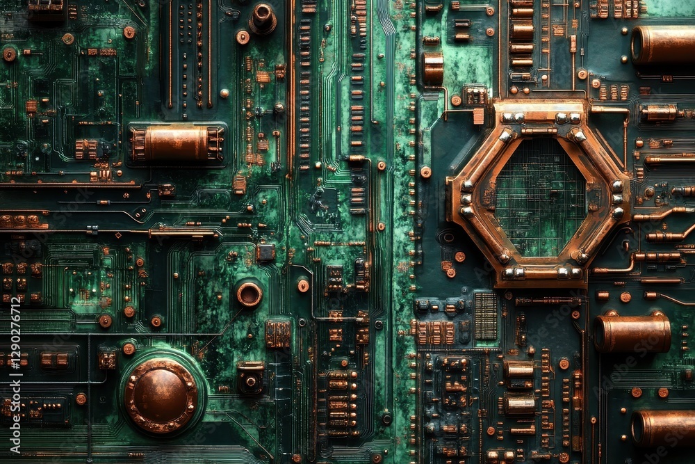 custom made wallpaper toronto digitalIntricate copper circuit board, teal patina. Ideal for tech, sci-fi, or industrial designs needing a vintage feel.