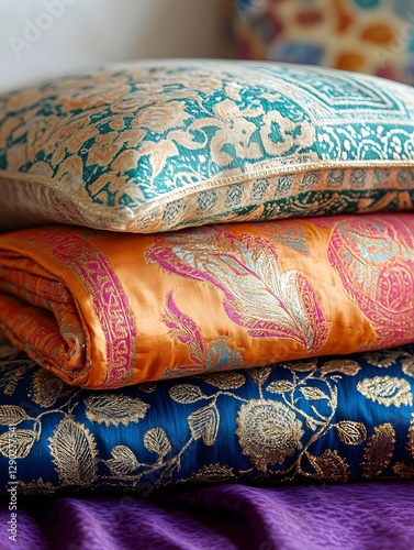Layered Jewel Toned Foil Accented Madras Pattern Fabric Design