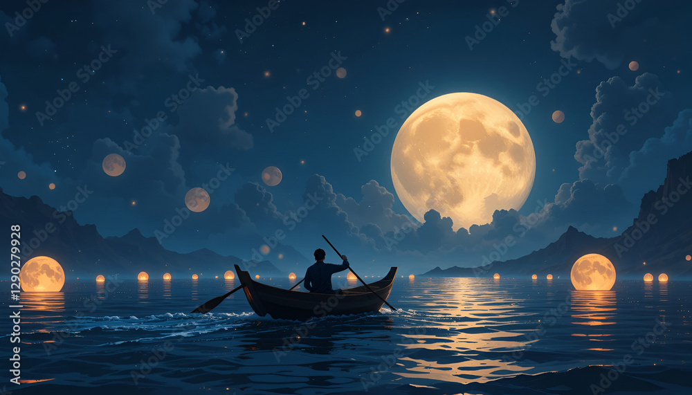 Naklejka premium moon and boat isolated on transparent background