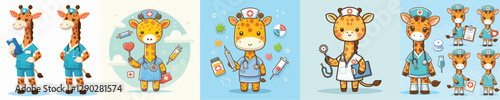 cute giraffe vector in nurse costume