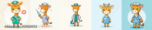 cute giraffe vector in nurse costume