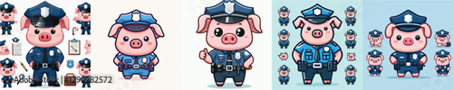 cute pig vector wearing police uniform