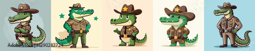 cute crocodile vector in sheriff costume