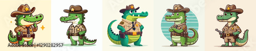 cute crocodile vector in sheriff costume