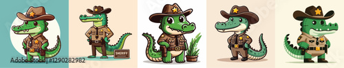 cute crocodile vector in sheriff costume