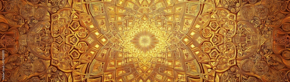 Obraz premium Digital fusion of Arabic calligraphy and geometric design, cultural and artistic heritage, warm golden hues, symmetrical and intricate