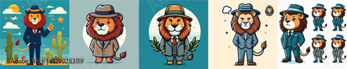 lion vector wearing suit and hat