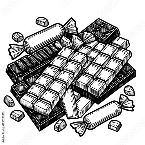 hand drawn vector sketch type chocolate bars and candies illustration