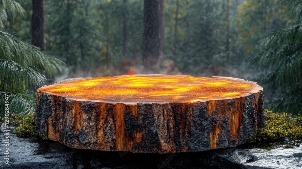 Forest Stump Display Platform, Warm Glow, Autumn Woods Forest Stump Display Platform, Warm Glow, Autumn Woods
