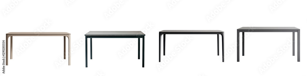 Modern minimalist metal and wood desks or tables in a clean organized office workspace or studio environment with space for electronics and devices Modern minimalist metal and wood desks or tables in a clean organized office workspace or studio environment with space for electronics and devices