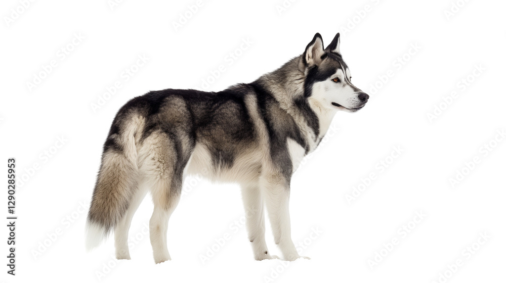 Majestic Siberian Husky standing gracefully against a clean white background Majestic Siberian Husky standing gracefully against a clean white background