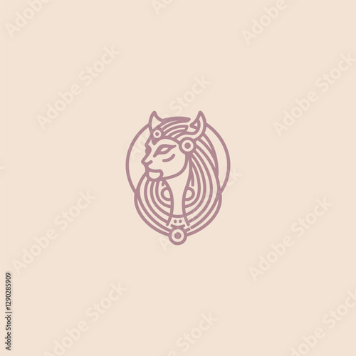 A fierce Sekhmet emblem with a lioness head, symbolizing power, war, and protection