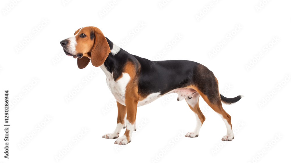 Beagle dog standing proudly in a studio setting with bright lighting Beagle dog standing proudly in a studio setting with bright lighting