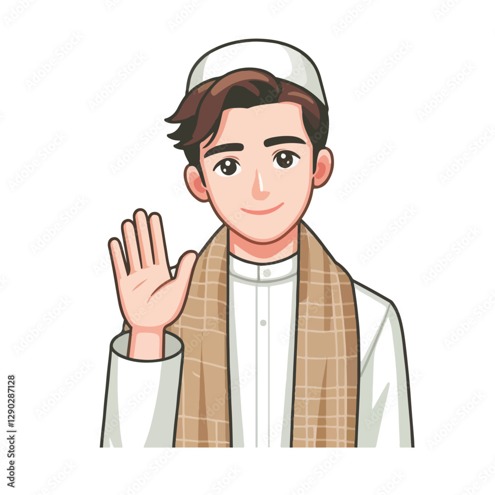 vector of friendly Muslim characters greeting the month of Ramadan