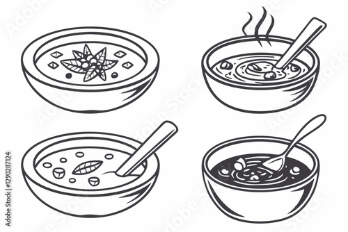 set of Lentil soup food silhouette vector illustration