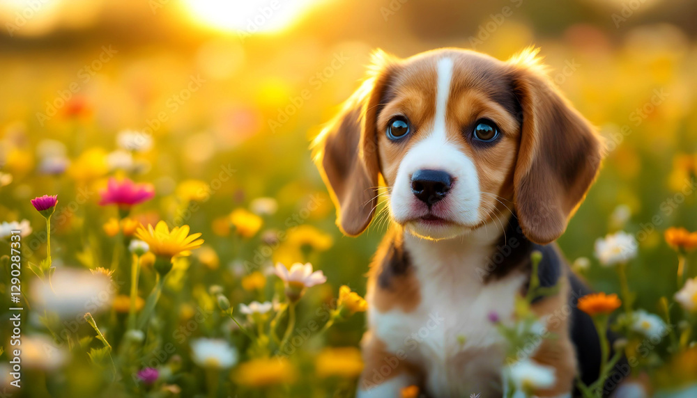 A happy puppy running in the grass, playful and full of energy, with space for text A happy puppy running in the grass, playful and full of energy, with space for text