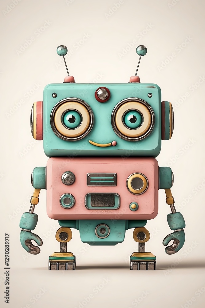 Fototapeta premium Charming retro robot with vibrant colors.