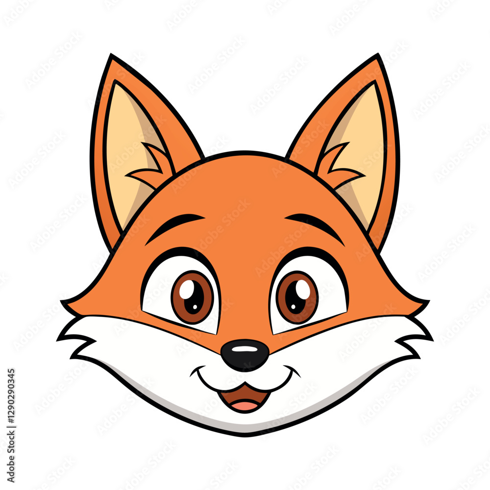 Fototapeta premium Cute cartoon fox head with funny expression vector illustration isolated on white background, perfect for kids' designs