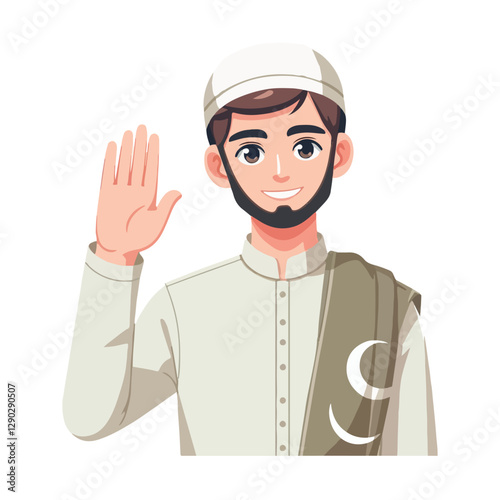 vector of friendly Muslim characters greeting the month of Ramadan