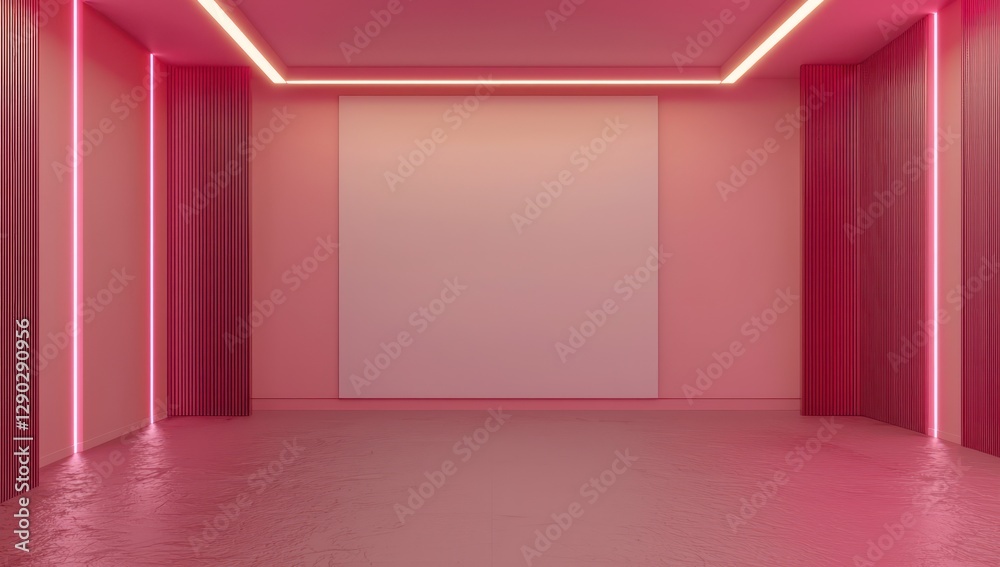 Gentle pink chamber, empty wall, bright maroon glow, 3D.