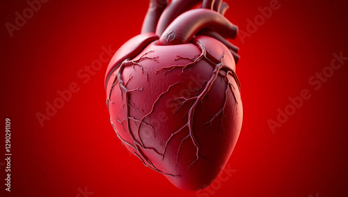 3D Heart Anatomy Illustration: Detailed Rendering of Human Cardiovascular Organ with Blood Vessels for Medical and Artistic Insights