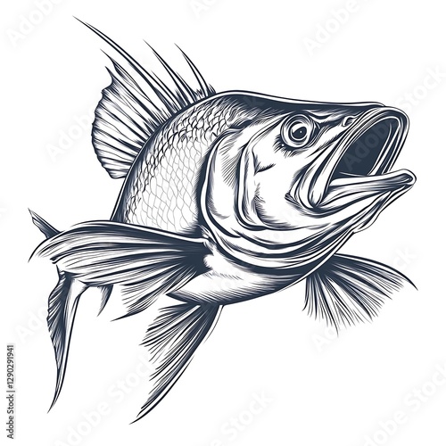 Vintage Fish Illustration, Open Jaw, Ocean Scene photo