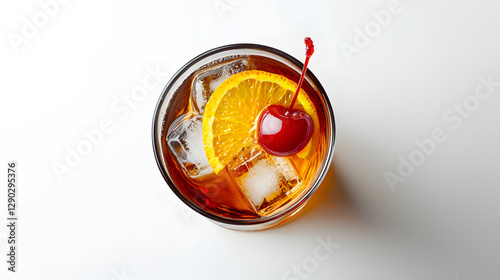Wallpaper Mural Top Down View of Beautifully Crafted Old Fashioned Cocktail with Cherry and Orange Slice Torontodigital.ca