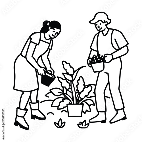 gardening together white background.