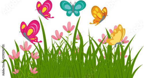 Spring Meadow Buterflies in Flowers Grass
