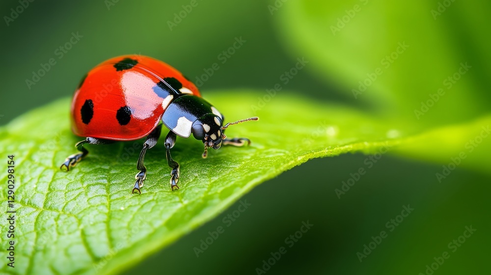 Fototapeta premium Ladybug on Leaf with Copy Space