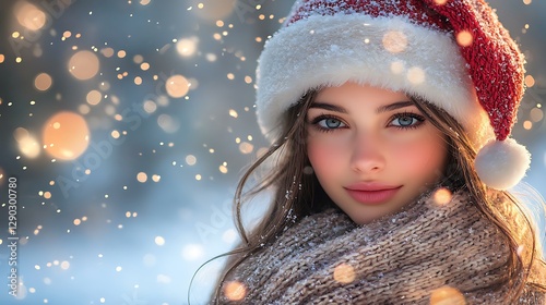 Winter Girl Wearing Santa Hat photo